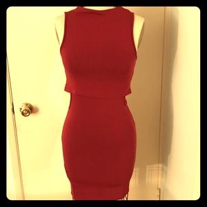 Short red dress. Side cut outs.